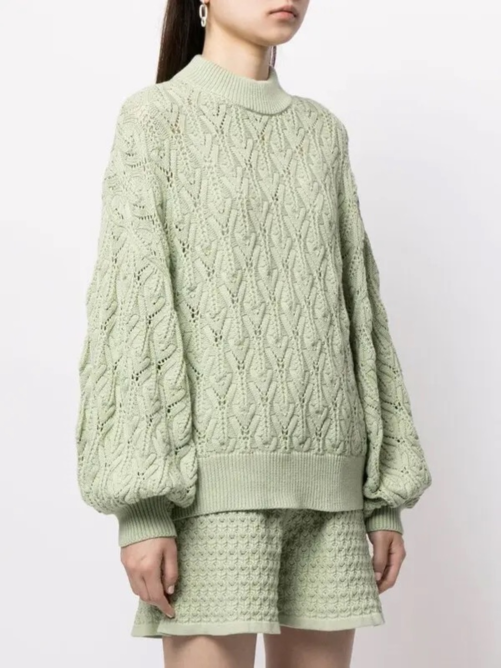 I Love Mr Mittens Balloon Sleeve Cut Out Detail Jumper Sweater Sage Green